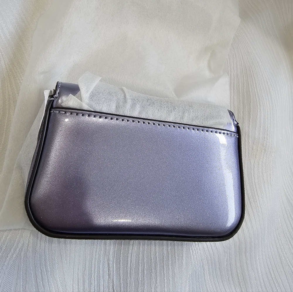 Kate Spade Metallic Purple Patent Card Case on Chain Crossbody RARE - Picture 4 of 15